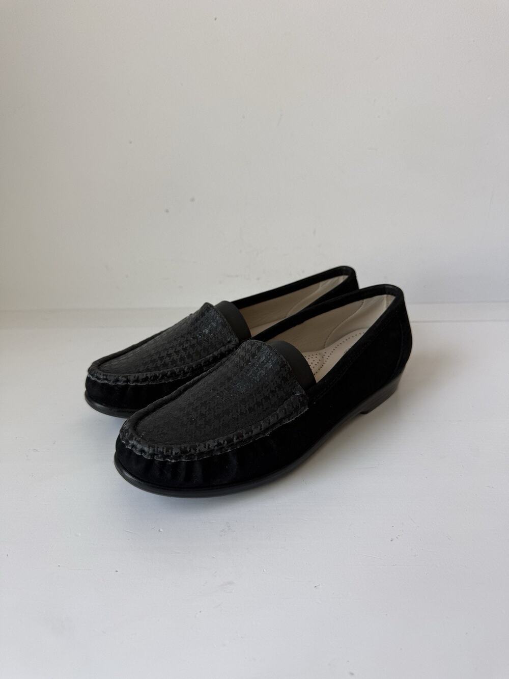 SAS Simplify Loafer Shoes Houndstooth Leather Black Women's 8M Tripad Comfort